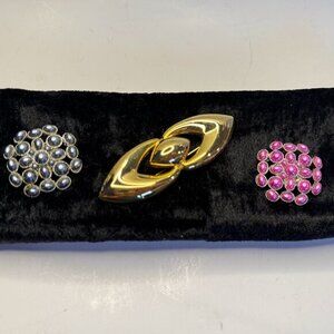 3 Vintage Brooch Bundle | Gold-Tone Mod, Pink Cabochons, Silvertone Textured Pin
